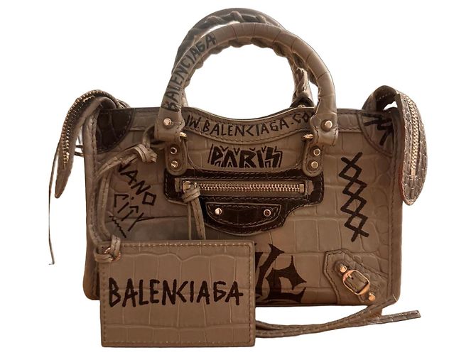 City Bolsa de mão Balenciaga em couro com efeito crocodilo e grafite Preto Cinza