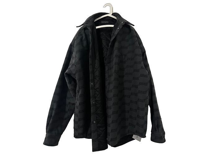 Balenciaga Schwarze BB Monogramm Logo Hemd Khaki