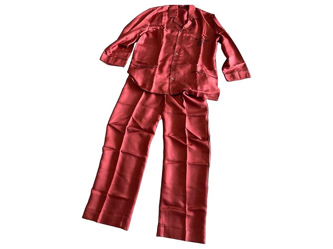 Red silk pajama set by Hermès