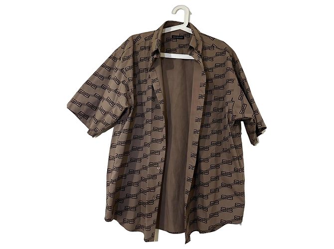 Camicia a Maniche Corte Balenciaga BB Monogram Marrone