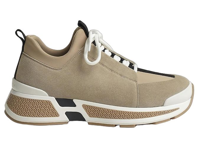 Hermès BASKETS HERMES "JUST" EN JERSEY TECHNIQUE/DAIM. Beige