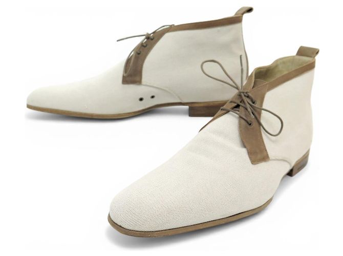 Hermès BOTAS HERMES CHRIS CHUKKA EM CANVAS E COURO 44 CAIXA Cru