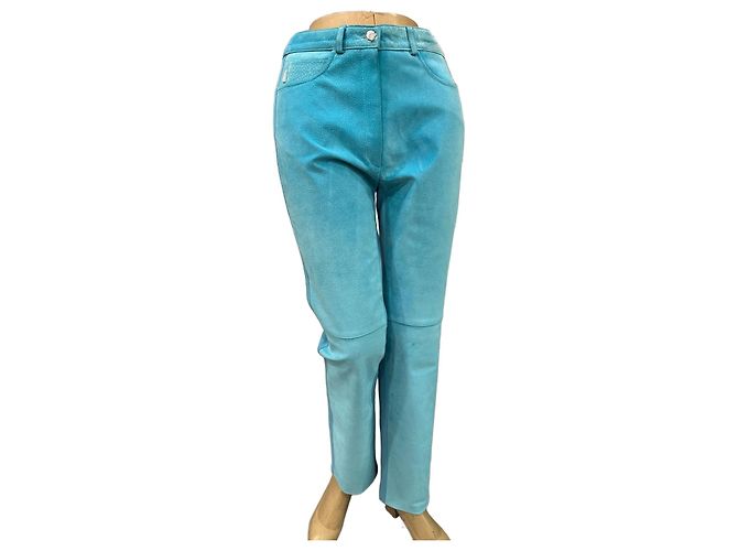 Autre Marque Calça azul de couro camurça e lycra