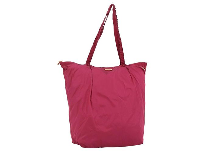 Bolsa Tote Miu Miu de Nylon Rosa Dourado Auth hk3540