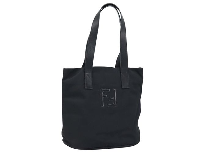 Borsa Tote FENDI Nylon Nero Argento Auth 173802