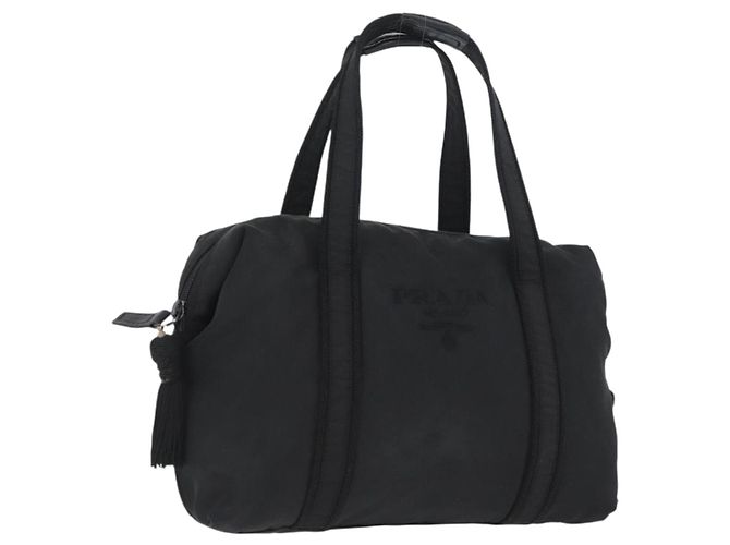 PRADA Borsa a mano in nylon nero argento Auth BA10929