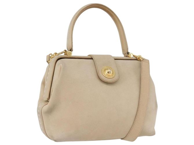 Céline Bolsa de mão CELINE em couro 2 em 1 bege ouro Auth 166991 Dourado