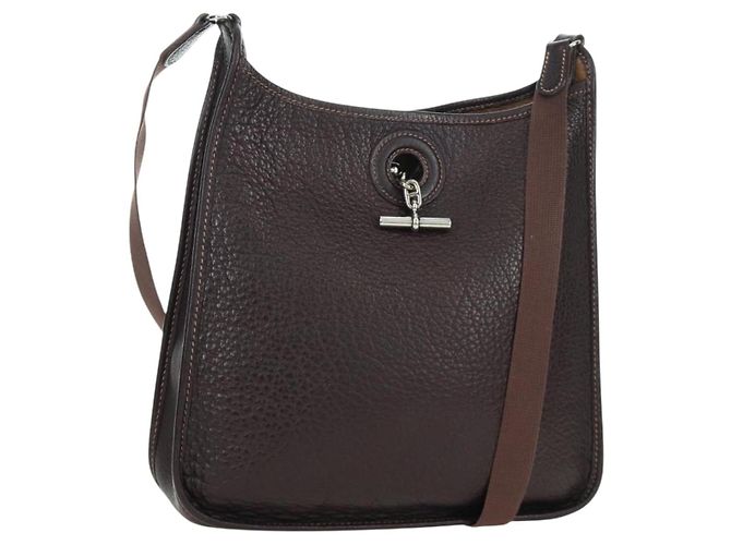 Hermès HERMES Borsa a Spalla Vespa Pelle Marrone Argento Auth bs33819V