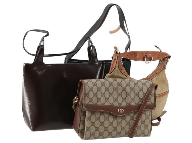 Borsa Gucci GG Canvas Micro GG Supreme PVC 4 pezzi Beige Marrone Nero Auth mr2102