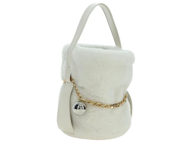 PRADA Borsa a Mano Pelliccia Bianca Oro Auth 173332SM Bianco D'oro