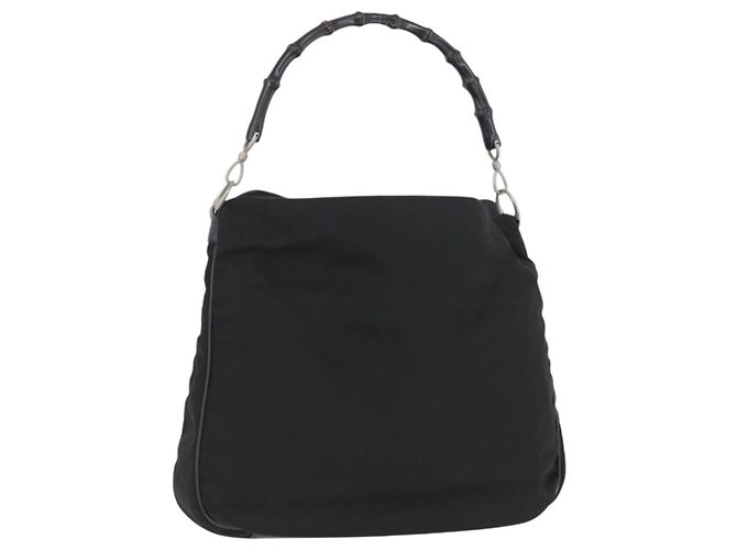 Borsa a Spalla Gucci Bamboo Nylon Nero Argento 001 1577 Auth 173951