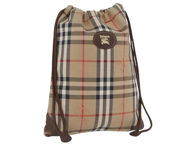 Pochette in tela beige con motivo Nova Check di Burberrys Auth 173994