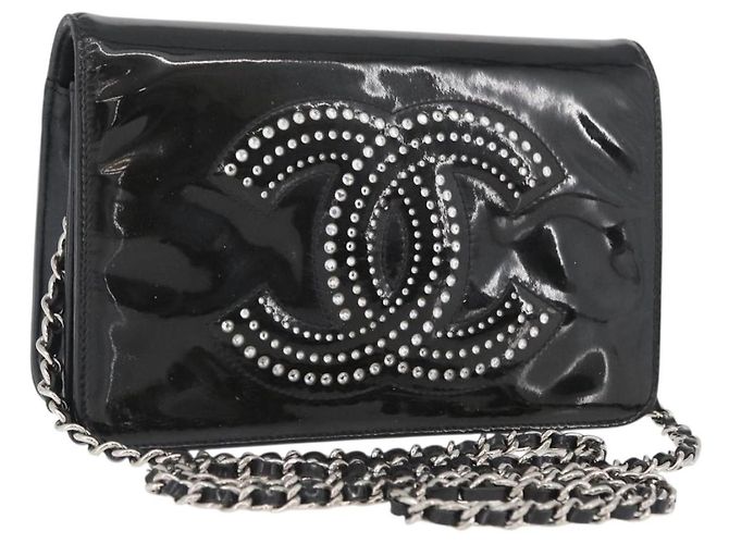 CHANEL COCO Bolso de Hombro Mark Chain de Charol Negro Plata CC Auth 172433SAV