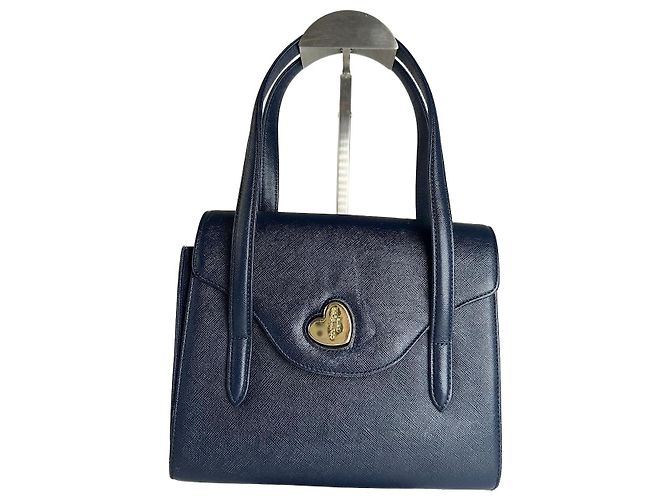 Vintage Courreges Lederhandtasche Marineblau