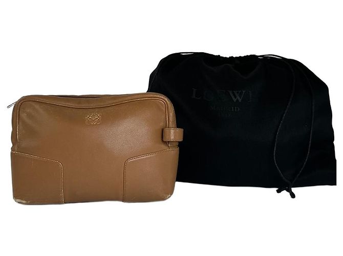 Vintage Loewe Madrid Logo Leder Clutch Braun Kamel