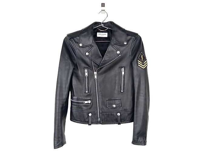 Saint Laurent AW17 Perfecto Biker Patch Lederjacke Schwarz