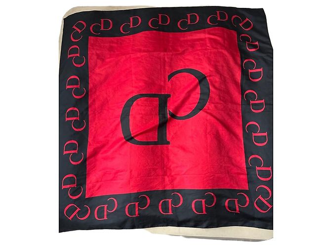 Foulard in Seta Dior Rosso e Nero Logo CD