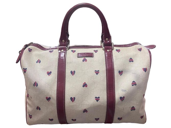 Bolso Boston con estampado de corazón Gucci Roja Azul Beige