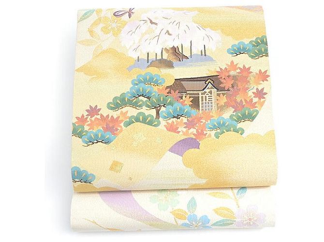 Autre Marque Obi Fukuro de Seda Kawashima Orimono Dourado