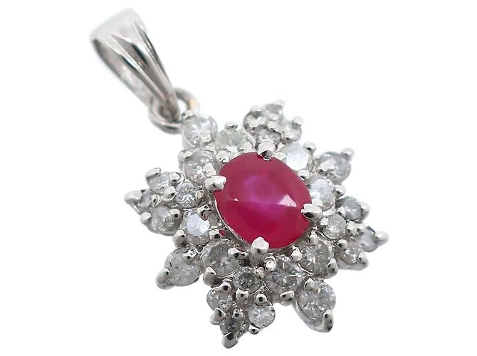 Autre Marque Pt900 Platinum Ruby Diamond Pendant Silvery