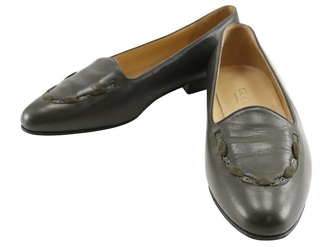 Gucci Leder Slipper Braun Bronze