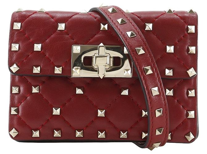 Bolso de Hombro de Cuero Rockstuds Valentino Garavani Roja