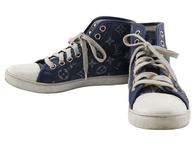 Hochschnittige Monogramm-Denim-Sneaker von Louis Vuitton Blau