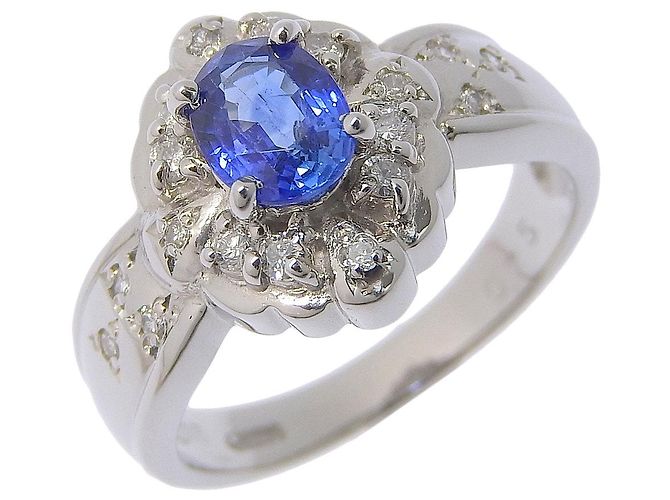 Autre Marque Pt900 Platinum Sapphire Diamond Ring Silvery