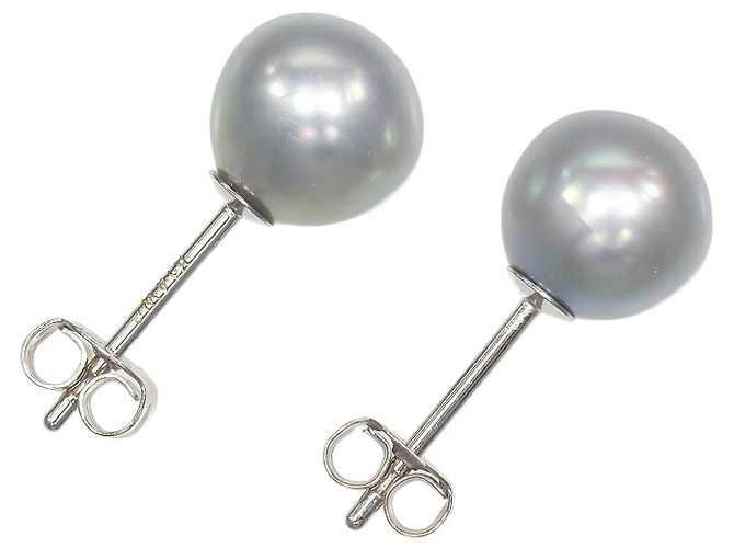Autre Marque K14 Weißgold Perlenohrringe Silber