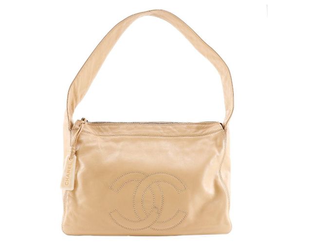Timeless Bolsa de Ombro em Couro de Cordeiro Coco Mark da Chanel Bege
