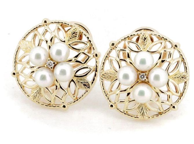 Orecchini in Perla e Diamante Mikimoto Au750 D'oro