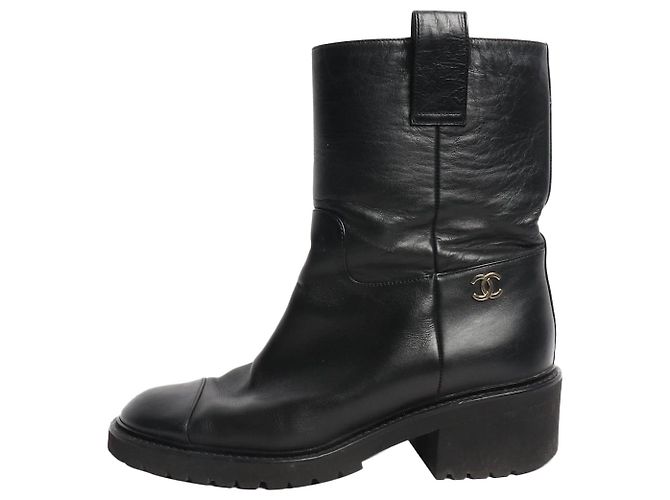 Chanel Schwarze Lederstiefel - Größe EU 38,5 (UK 5,5)