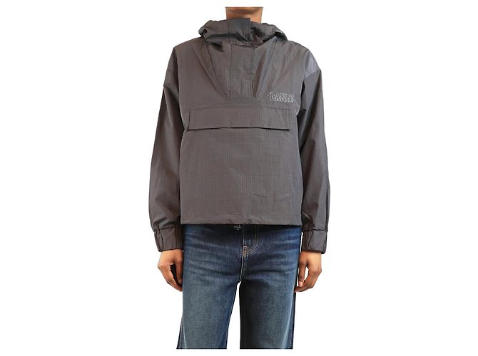 Ganni Dark grey nylon ripstop anorak - size XS