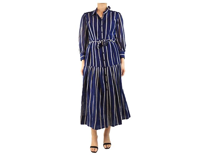 Autre Marque Blau gestreiftes Midikleid mit Gürtel - Größe UK 12