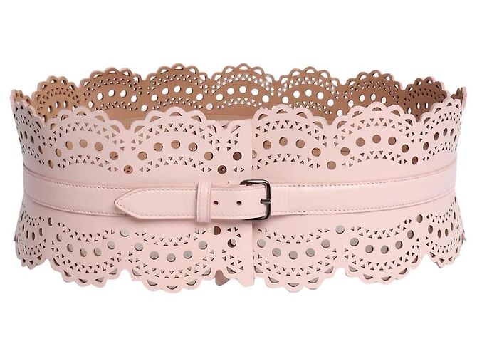 Alaïa Cinturón bustier de cuero rosa