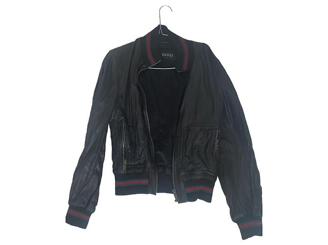 Chaqueta Aviador de Cuero Gucci Negro