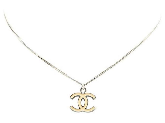 Collar Chanel Coco Mark Plata Blanco roto 