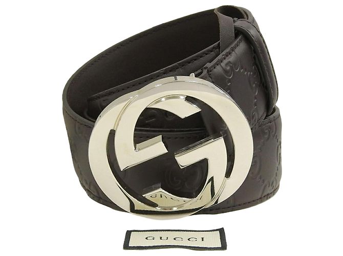 Ceinture Gucci à boucle entrelacée G Marron Marron foncé