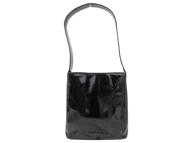 Bolsa de ombro em couro esmalte preto Prada