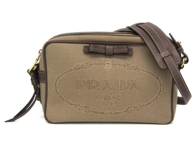 Borsa a Spalla Donna Prada LOGO JACQUARD 1BH089 Marrone Beige