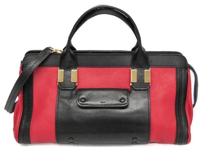 Bolsa de couro Chloé Alice para mulheres Preto Vermelho