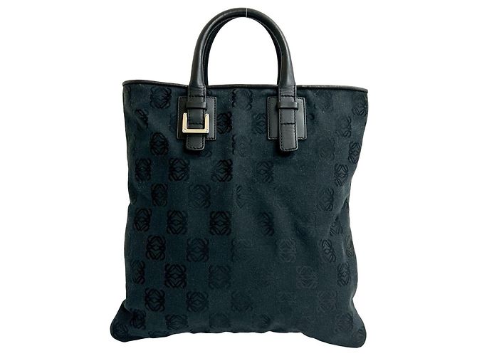 Loewe schwarze Canvas-Leder-Handtasche