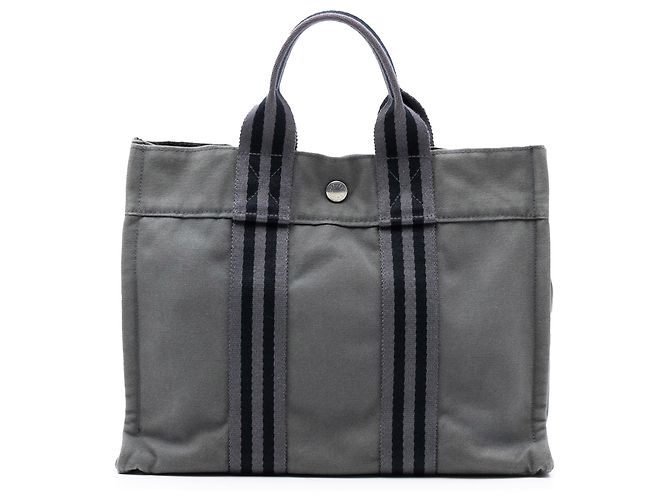 Hermès Gray Canvas Fourre Tout PM Brown Dark grey