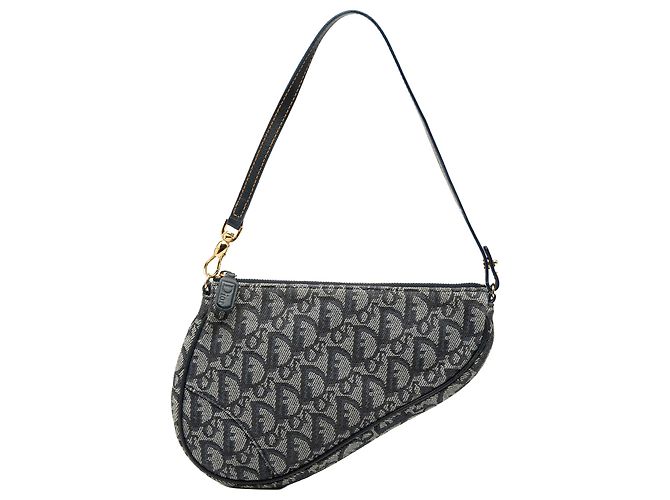 Pochette Saddle Mini Diorissimo in tela blu Dior Blu navy