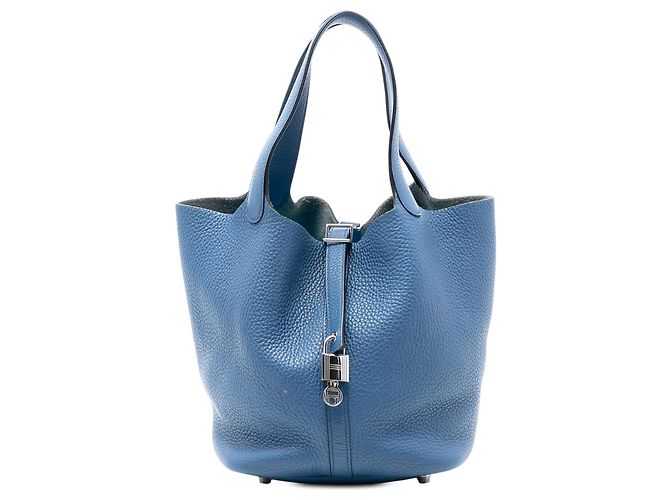Hermès Picotin Lock 22 en Cuir Clémence Bleu