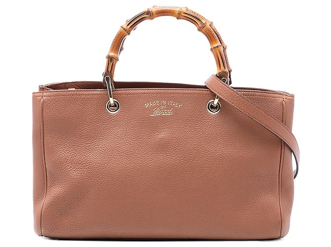 Bamboo Bolsa shopper média em couro marrom com bambu Gucci