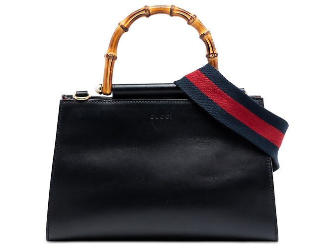 Bamboo Bolso Nymphaea de piel de becerro negra y web de bambú pequeño Gucci Negro