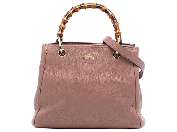 Bamboo Bolsa shopper pequena de couro marrom com bambu Gucci Carne