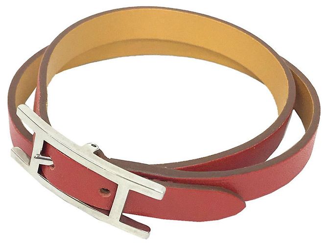 Pulseira de couro Behapi Double Tour da Hermès Laranja Mostarda 
