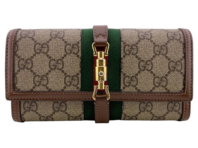 Cartera larga de cuero marrón Gucci Castaño
